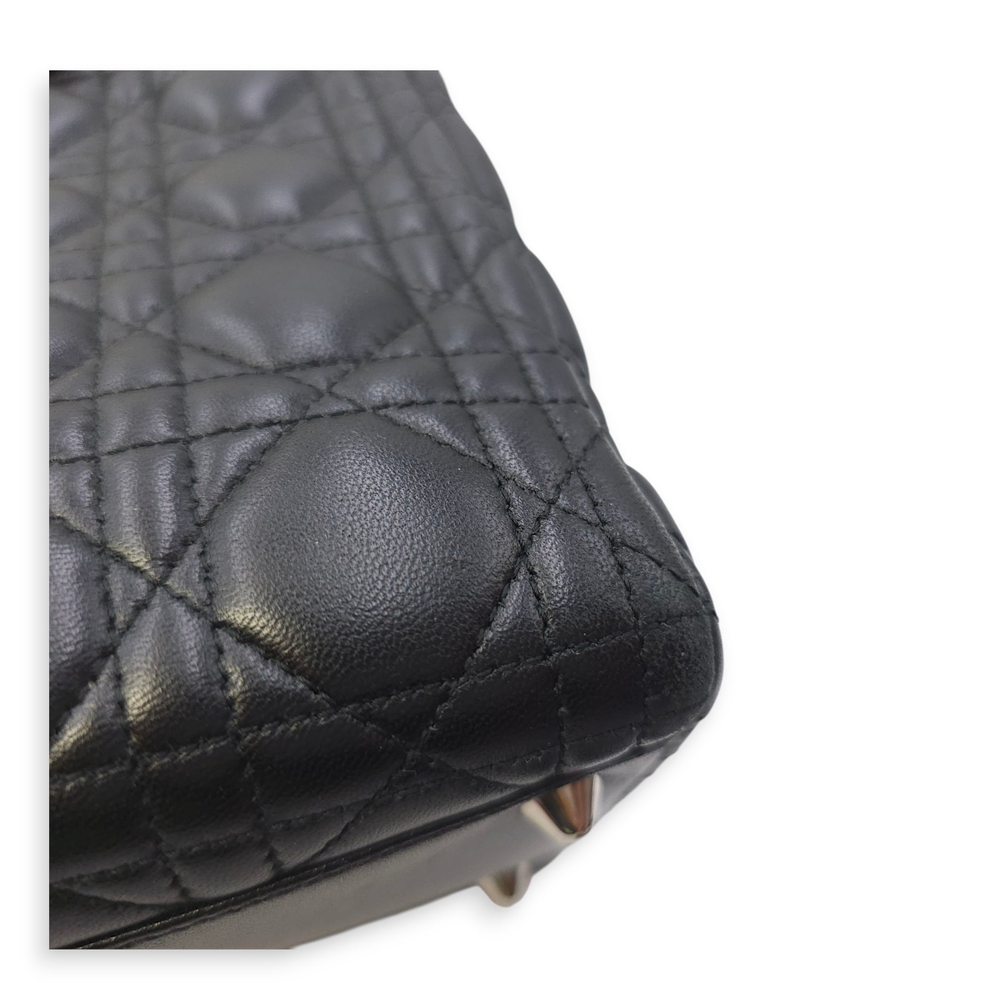 Lady Dior Large Black Shoulder Bag in Lambskin, Silver hardware