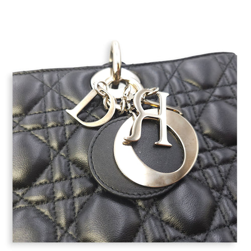 Lady Dior Large Black Shoulder Bag in Lambskin, Silver hardware