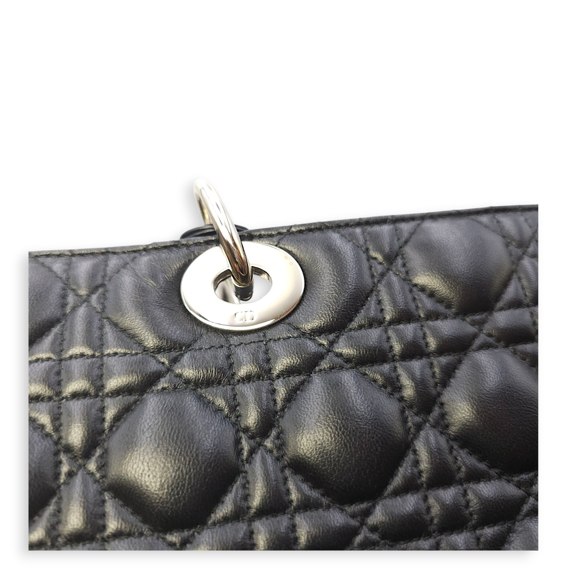 Lady Dior Large Black Shoulder Bag in Lambskin, Silver hardware