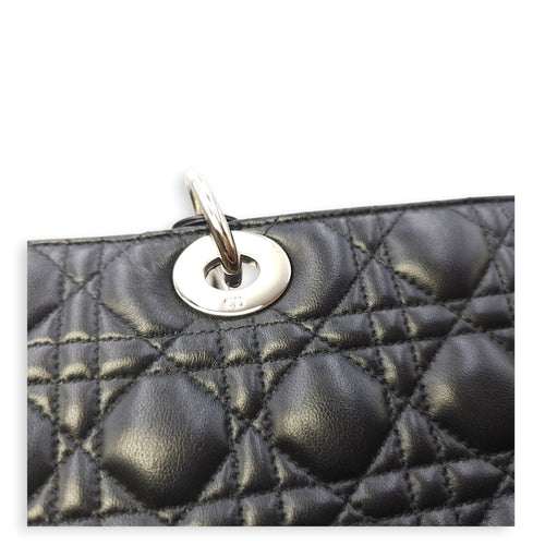 Lady Dior Large Black Shoulder Bag in Lambskin, Silver hardware