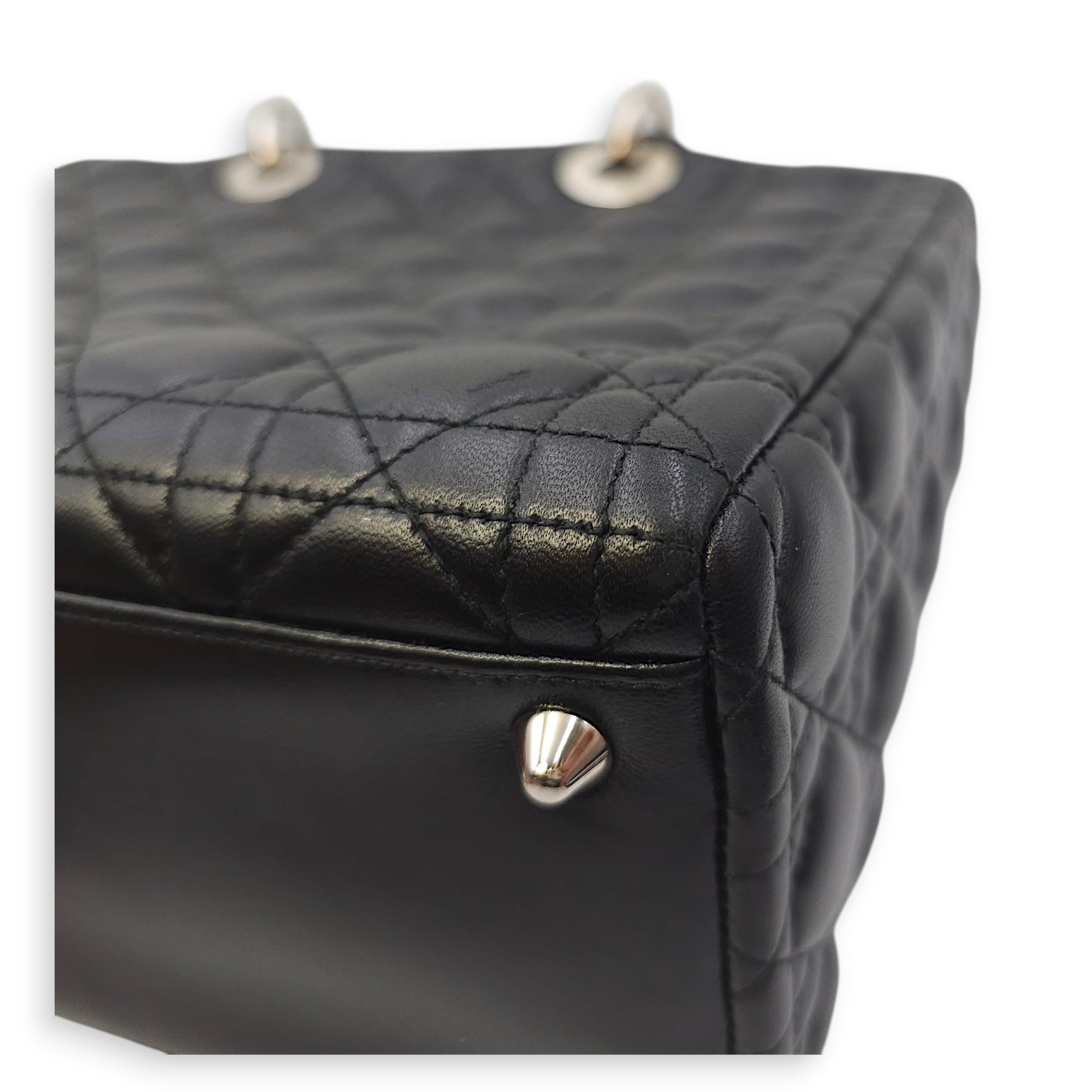Lady Dior Large Black Shoulder Bag in Lambskin, Silver hardware