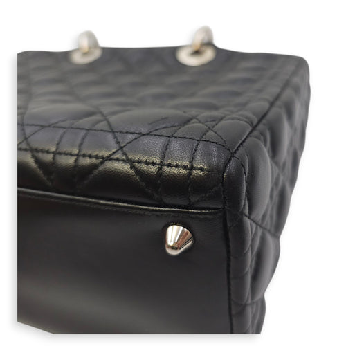 Lady Dior Large Black Shoulder Bag in Lambskin, Silver hardware