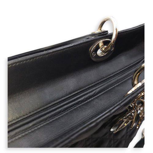Lady Dior Large Black Shoulder Bag in Lambskin, Silver hardware