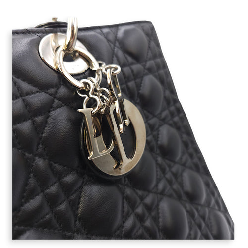 Lady Dior Large Black Shoulder Bag in Lambskin, Silver hardware