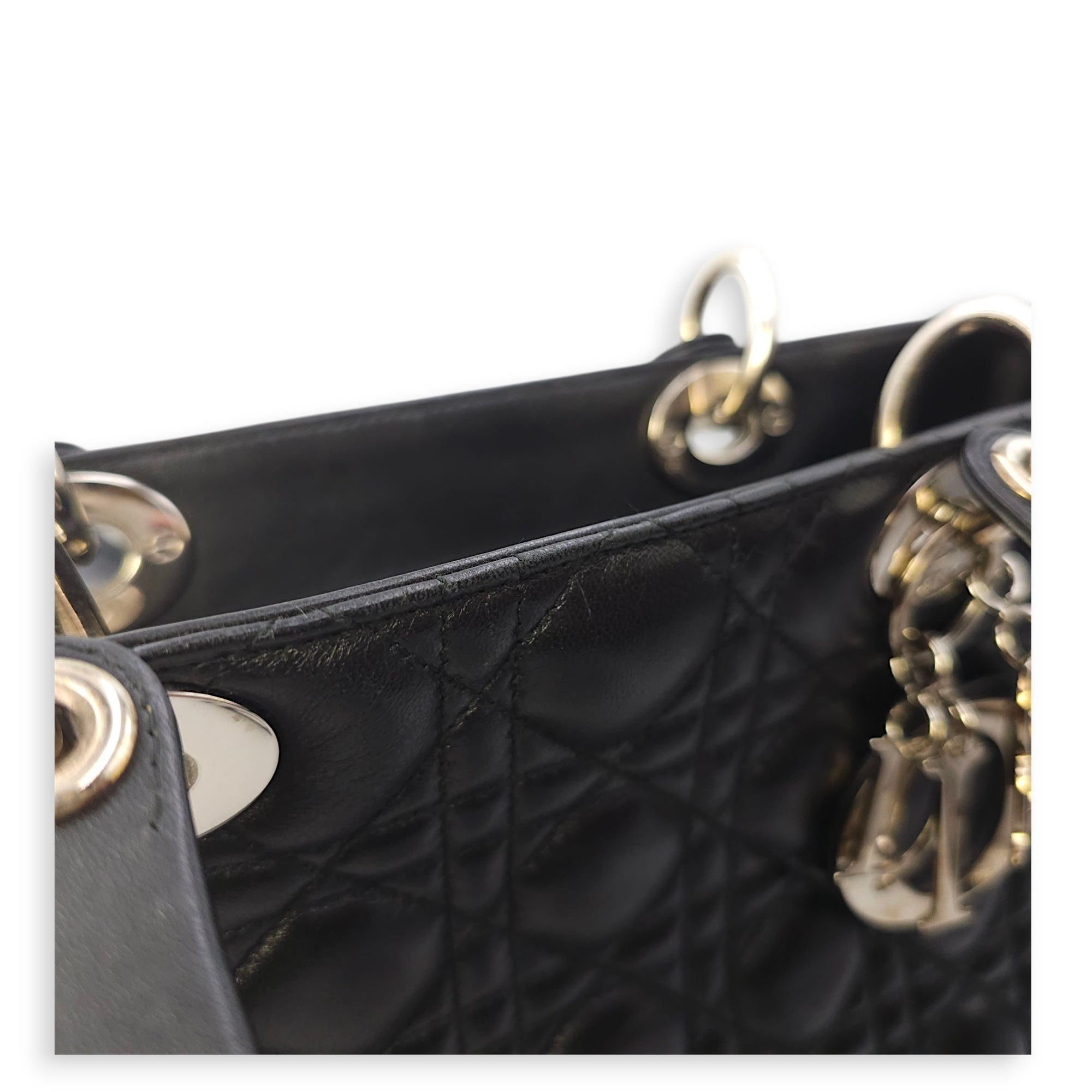 Lady Dior Large Black Shoulder Bag in Lambskin, Silver hardware