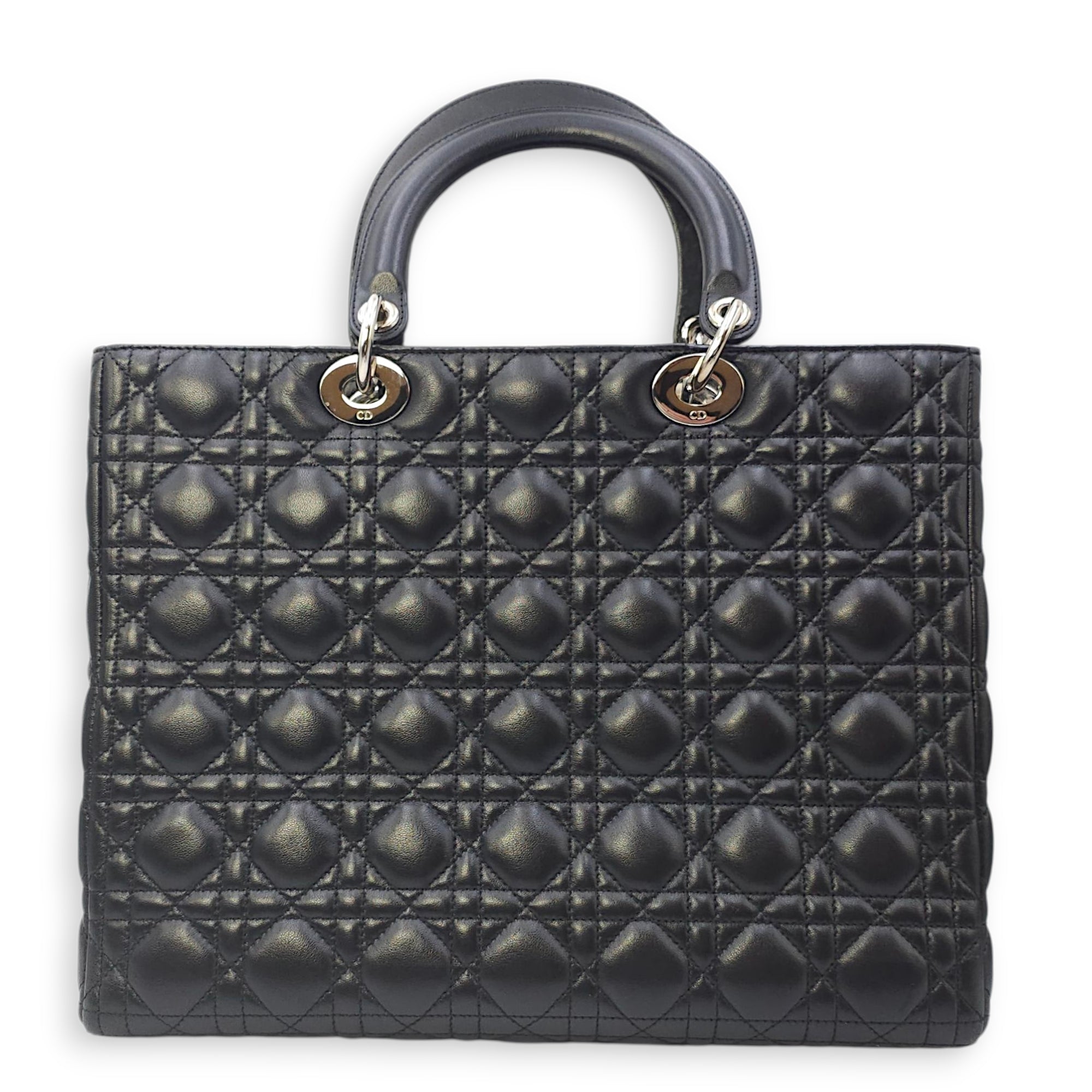 Lady Dior Large Black Shoulder Bag in Lambskin, Silver hardware