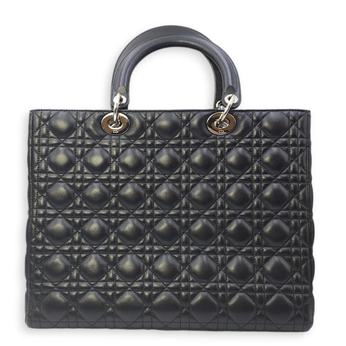 Lady Dior Large Black Shoulder Bag in Lambskin, Silver hardware