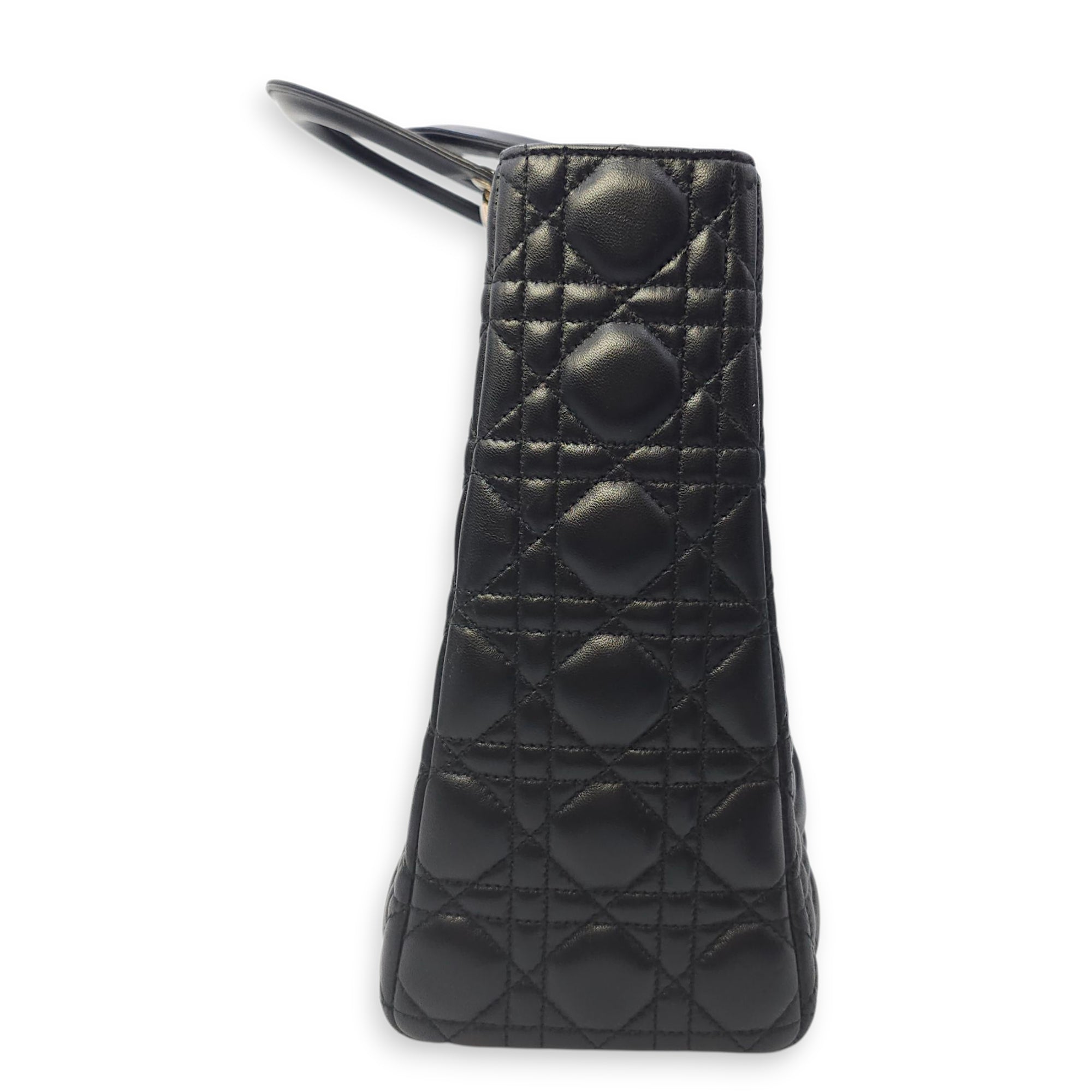 Lady Dior Large Black Shoulder Bag in Lambskin, Silver hardware