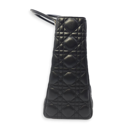Lady Dior Large Black Shoulder Bag in Lambskin, Silver hardware