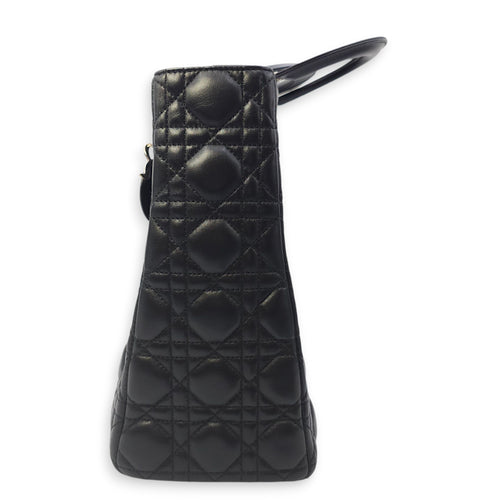 Lady Dior Large Black Shoulder Bag in Lambskin, Silver hardware