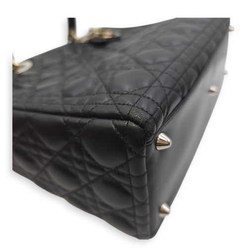 Lady Dior Large Black Shoulder Bag in Lambskin, Silver hardware