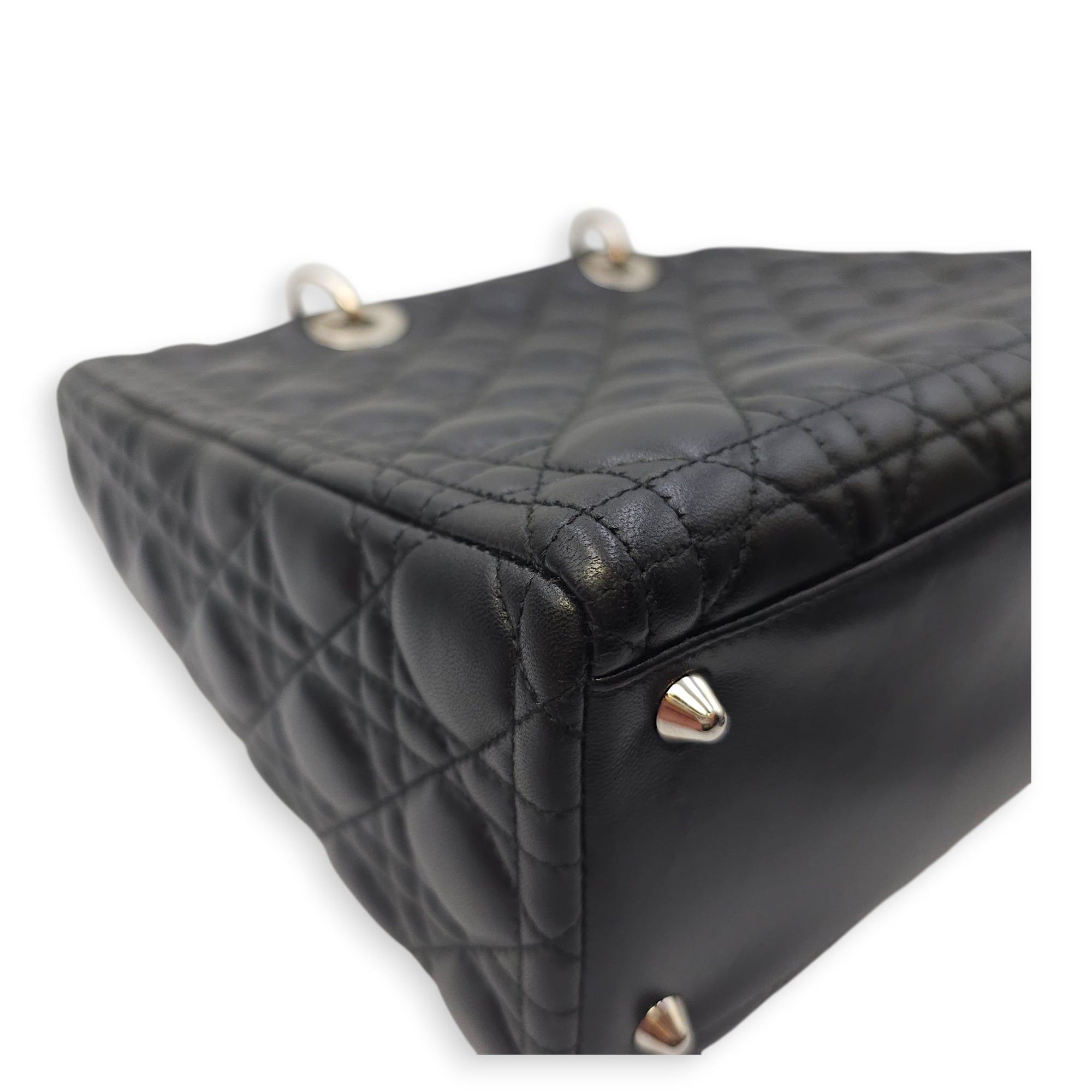 Lady Dior Large Black Shoulder Bag in Lambskin, Silver hardware