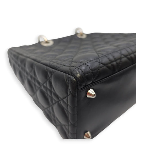 Lady Dior Large Black Shoulder Bag in Lambskin, Silver hardware