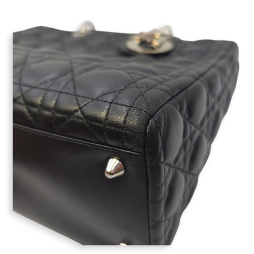 Lady Dior Large Black Shoulder Bag in Lambskin, Silver hardware
