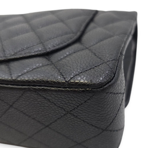 Quilted CC Classic Small Black Double Flap Bag in Caviar Leather, Gold hardware