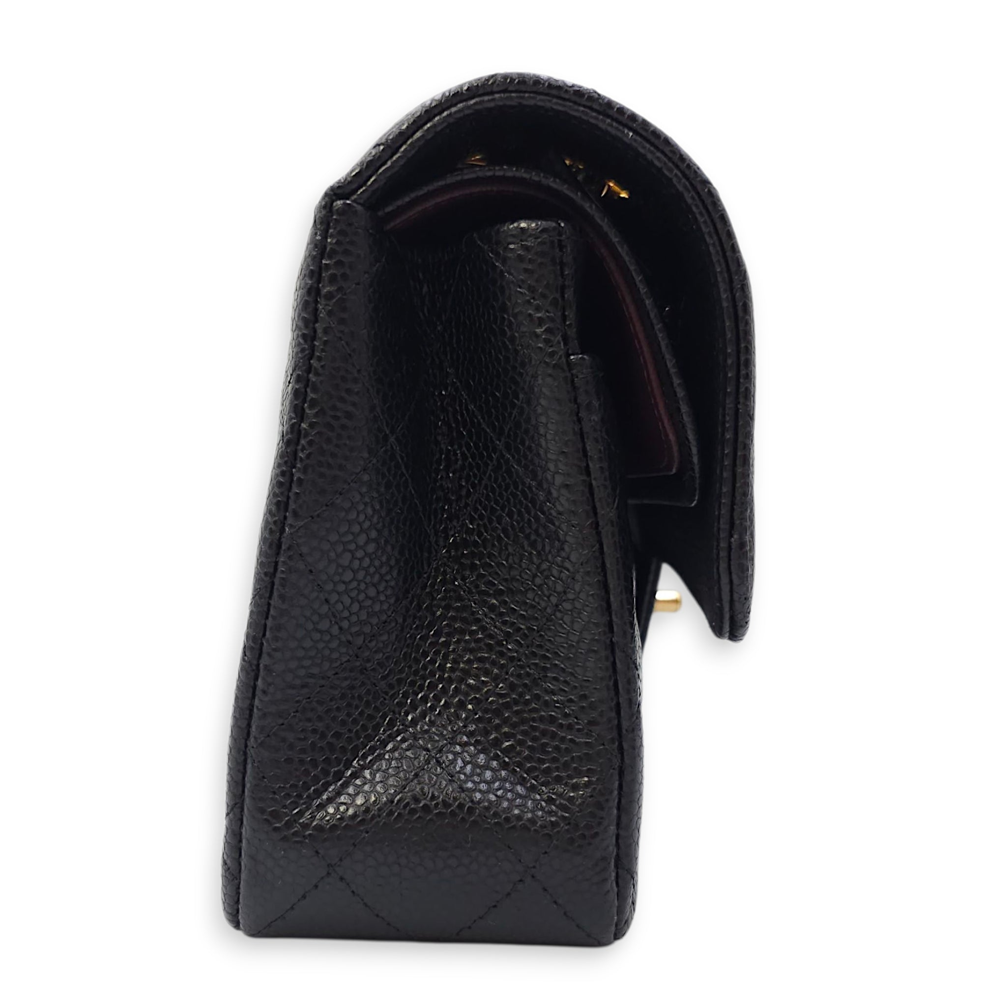 Quilted CC Classic Small Black Double Flap Bag in Caviar Leather, Gold hardware