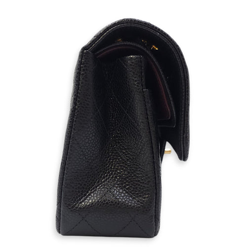 Quilted CC Classic Small Black Double Flap Bag in Caviar Leather, Gold hardware