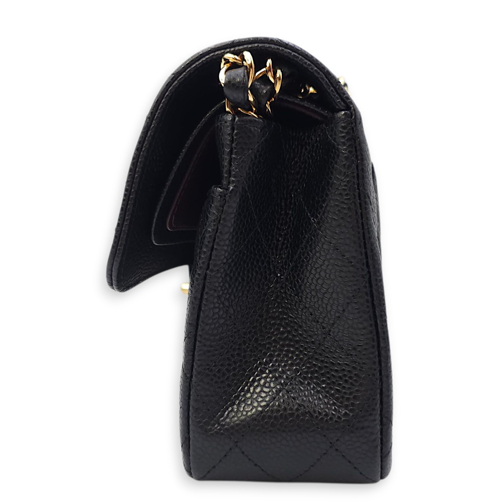 Quilted CC Classic Small Black Double Flap Bag in Caviar Leather, Gold hardware