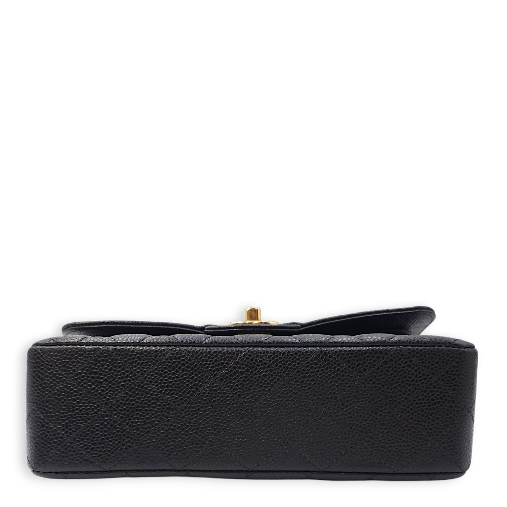 Quilted CC Classic Small Black Double Flap Bag in Caviar Leather, Gold hardware