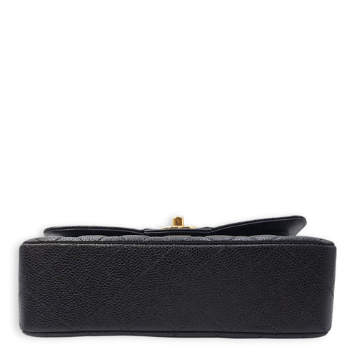 Quilted CC Classic Small Black Double Flap Bag in Caviar Leather, Gold hardware