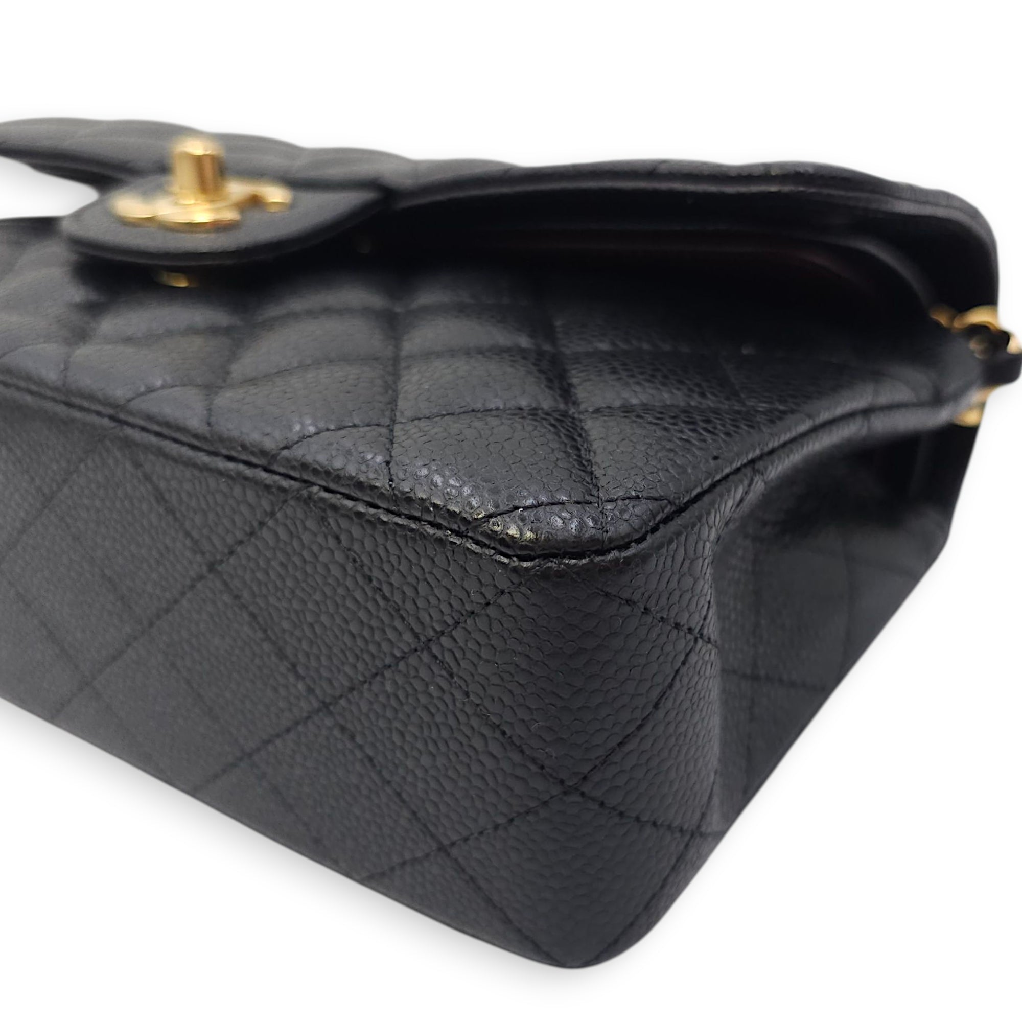 Quilted CC Classic Small Black Double Flap Bag in Caviar Leather, Gold hardware