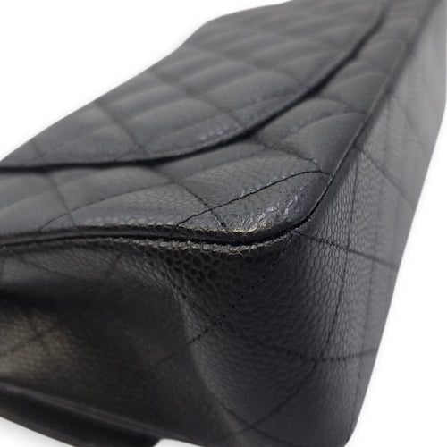 Quilted CC Classic Small Black Double Flap Bag in Caviar Leather, Gold hardware