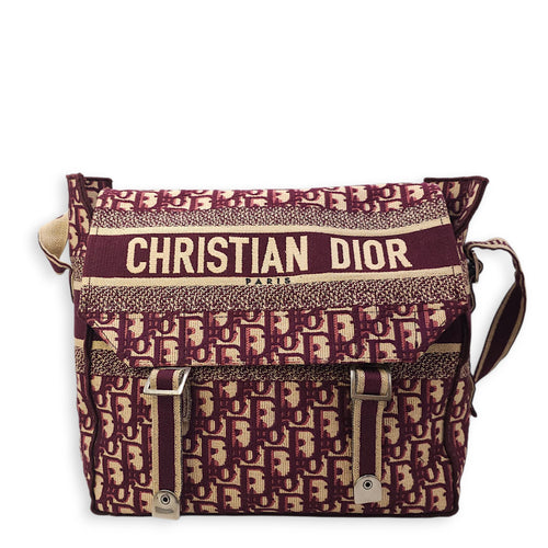 Messenger Red Oblique Crossbody Bag in Canvas, Silver hardware