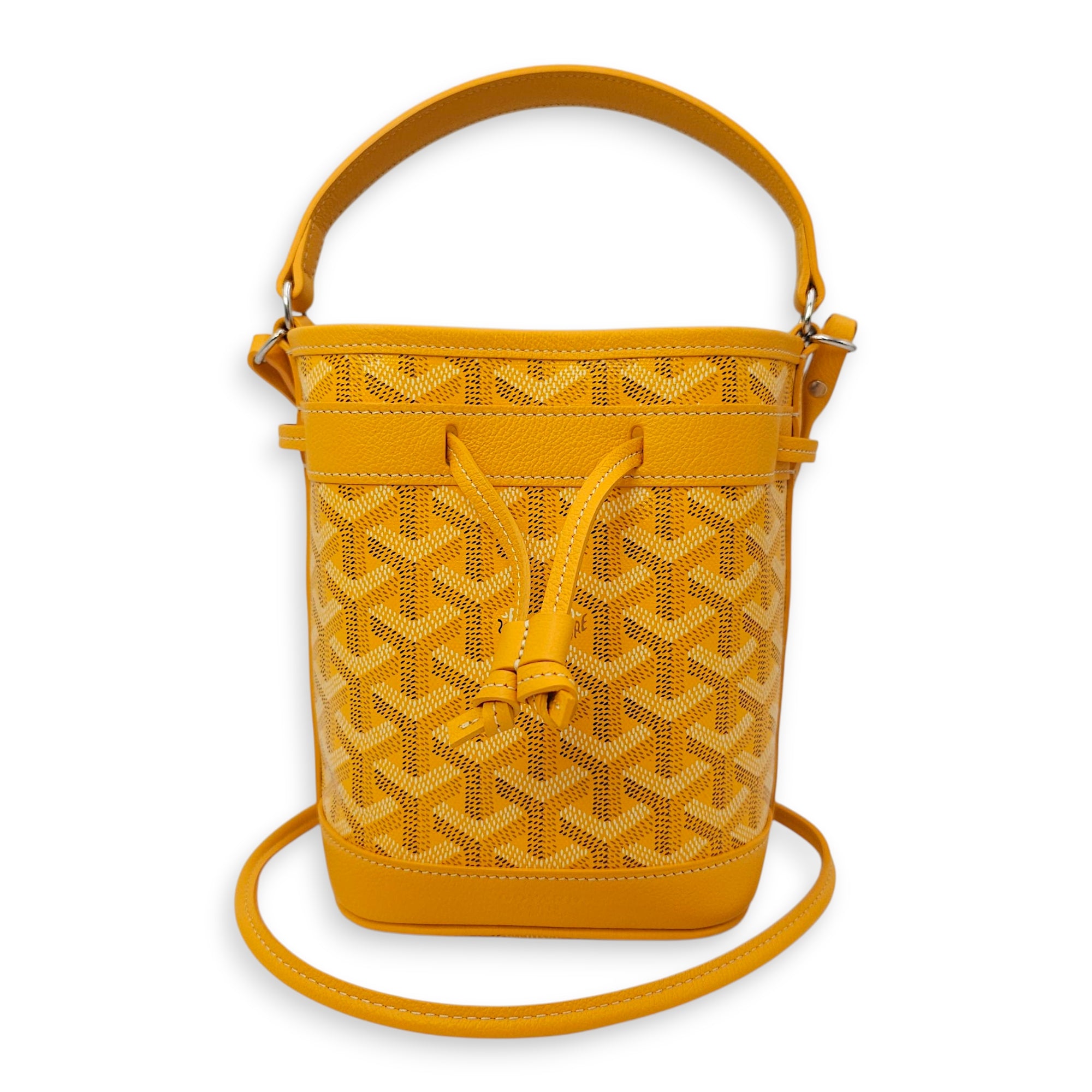 Petit Flot Mini Yellow Bucket Bag in Canvas, Silver hardware
