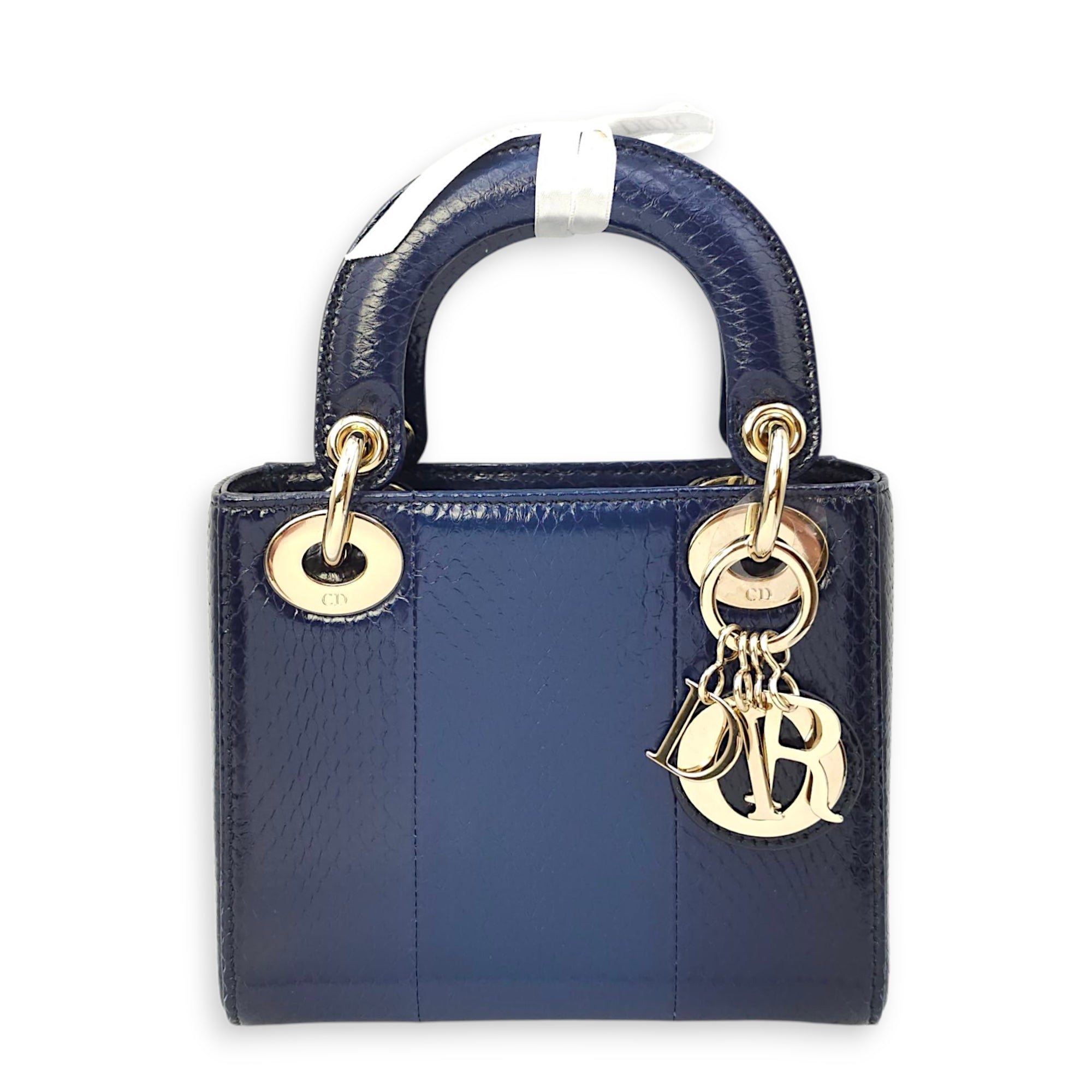 Lady Dior Mini Blue Shoulder Bag in Python Leather, 2-Tone hardware