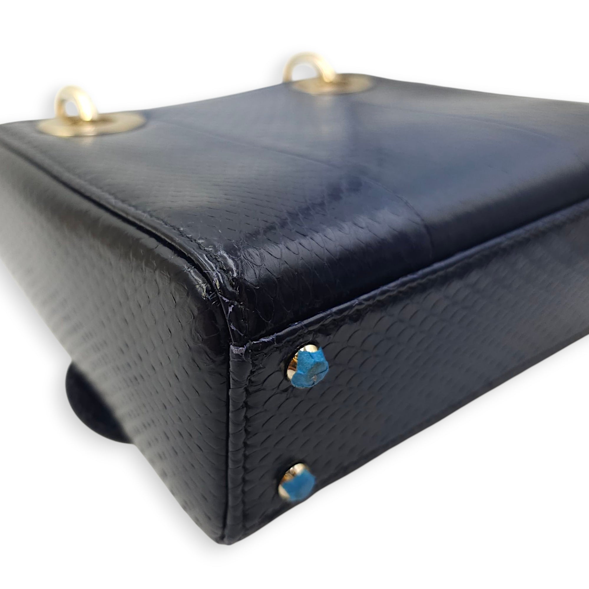 Lady Dior Mini Blue Shoulder Bag in Python Leather, 2-Tone hardware