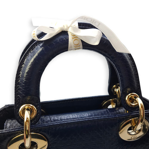 Lady Dior Mini Blue Shoulder Bag in Python Leather, 2-Tone hardware