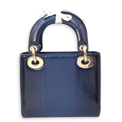 Lady Dior Mini Blue Shoulder Bag in Python Leather, 2-Tone hardware