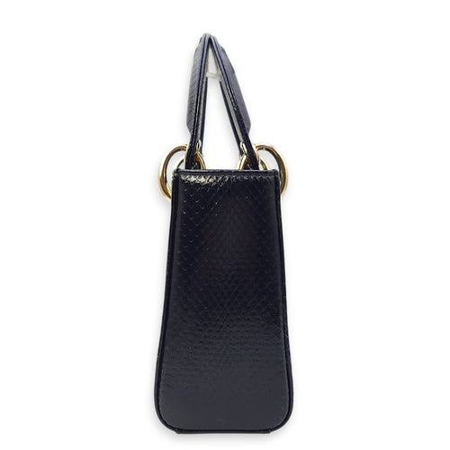 Lady Dior Mini Blue Shoulder Bag in Python Leather, 2-Tone hardware