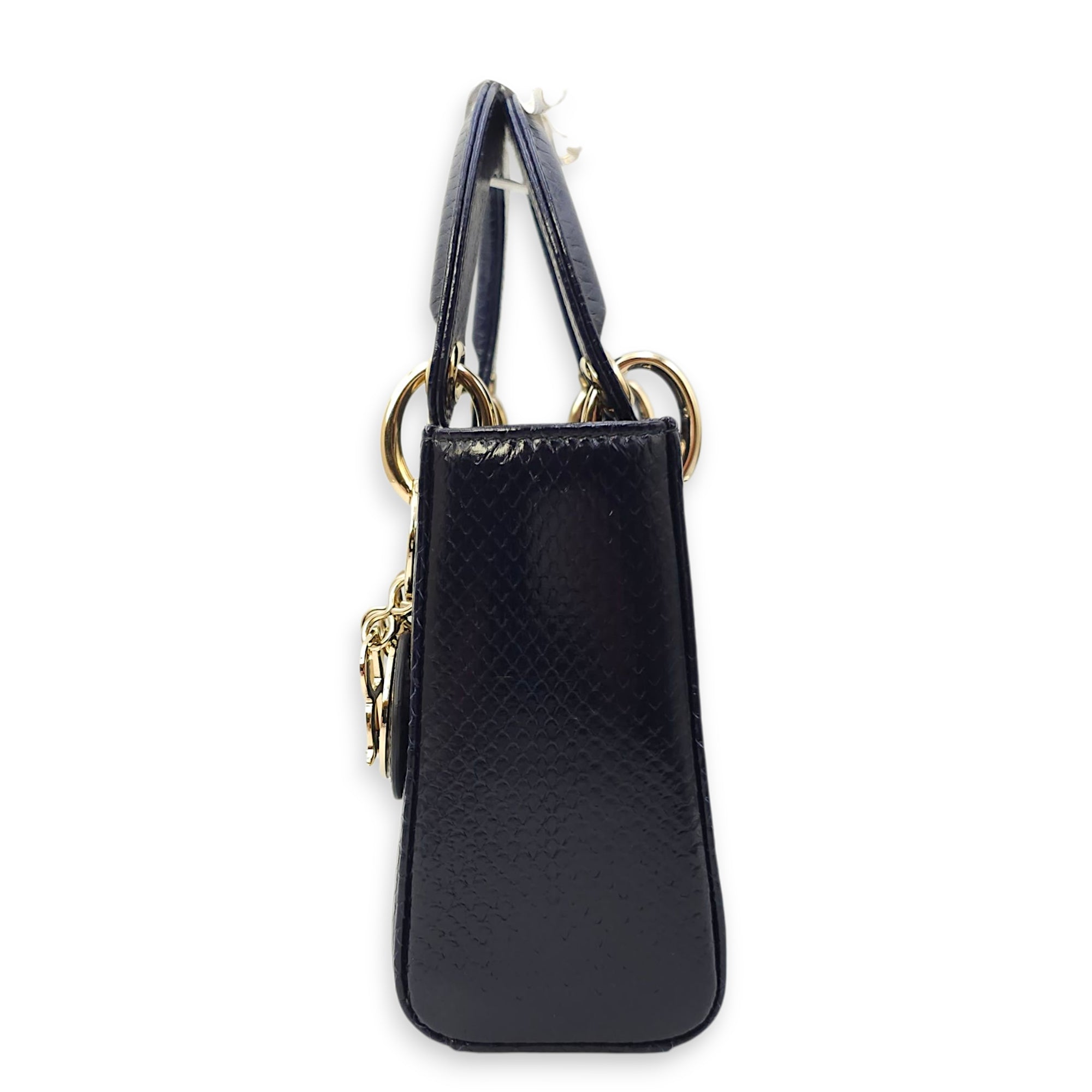 Lady Dior Mini Blue Shoulder Bag in Python Leather, 2-Tone hardware
