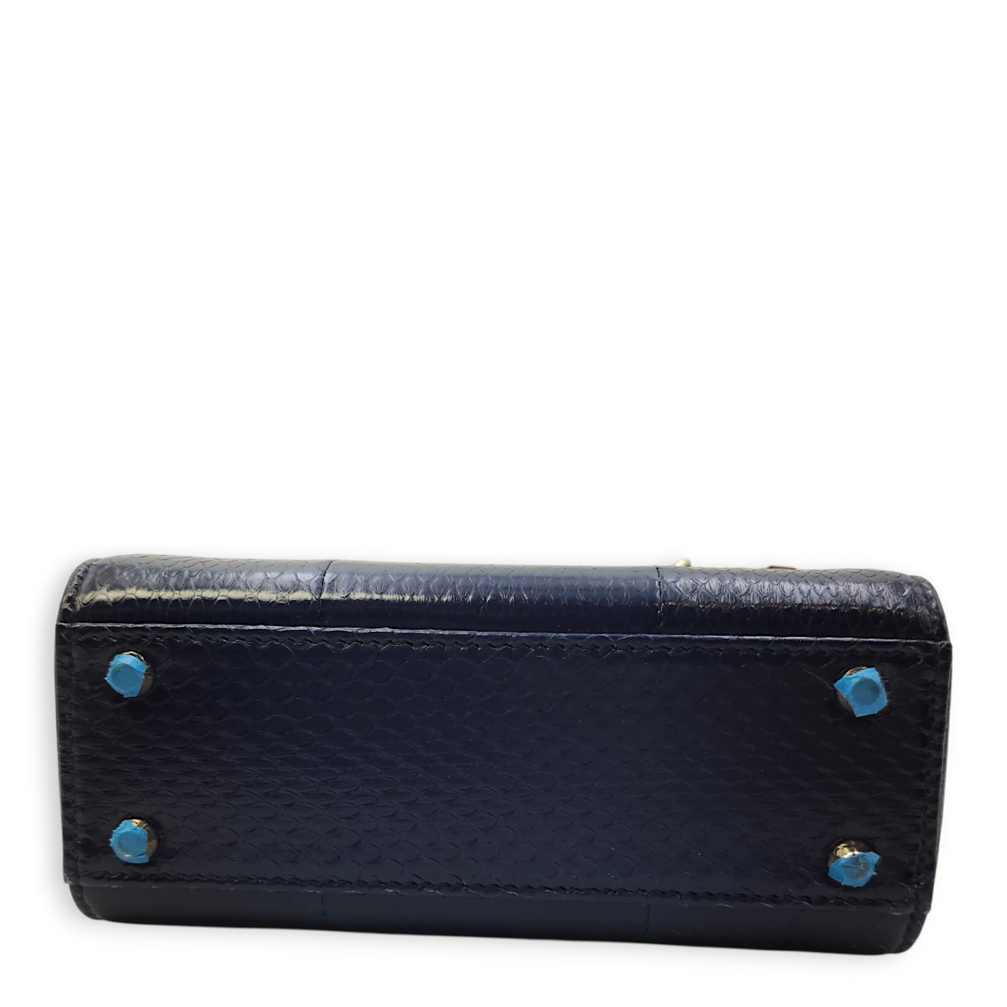 Lady Dior Mini Blue Shoulder Bag in Python Leather, 2-Tone hardware