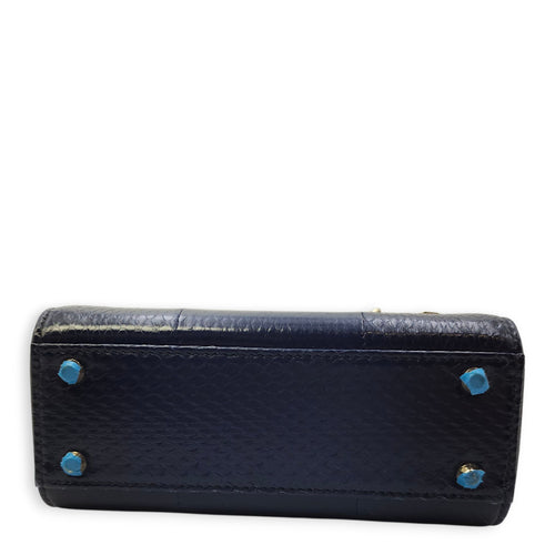 Lady Dior Mini Blue Shoulder Bag in Python Leather, 2-Tone hardware