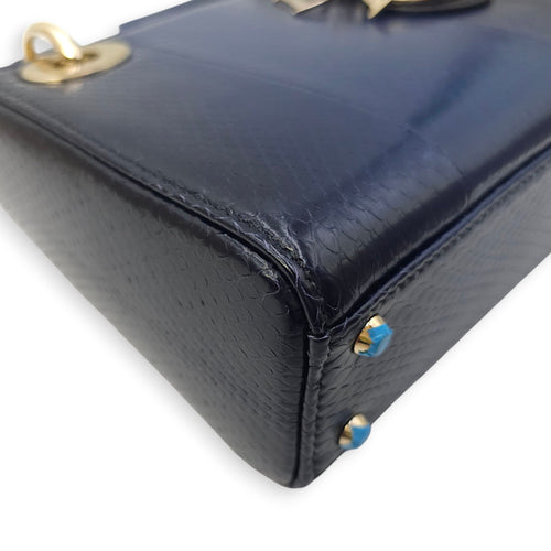 Lady Dior Mini Blue Shoulder Bag in Python Leather, 2-Tone hardware