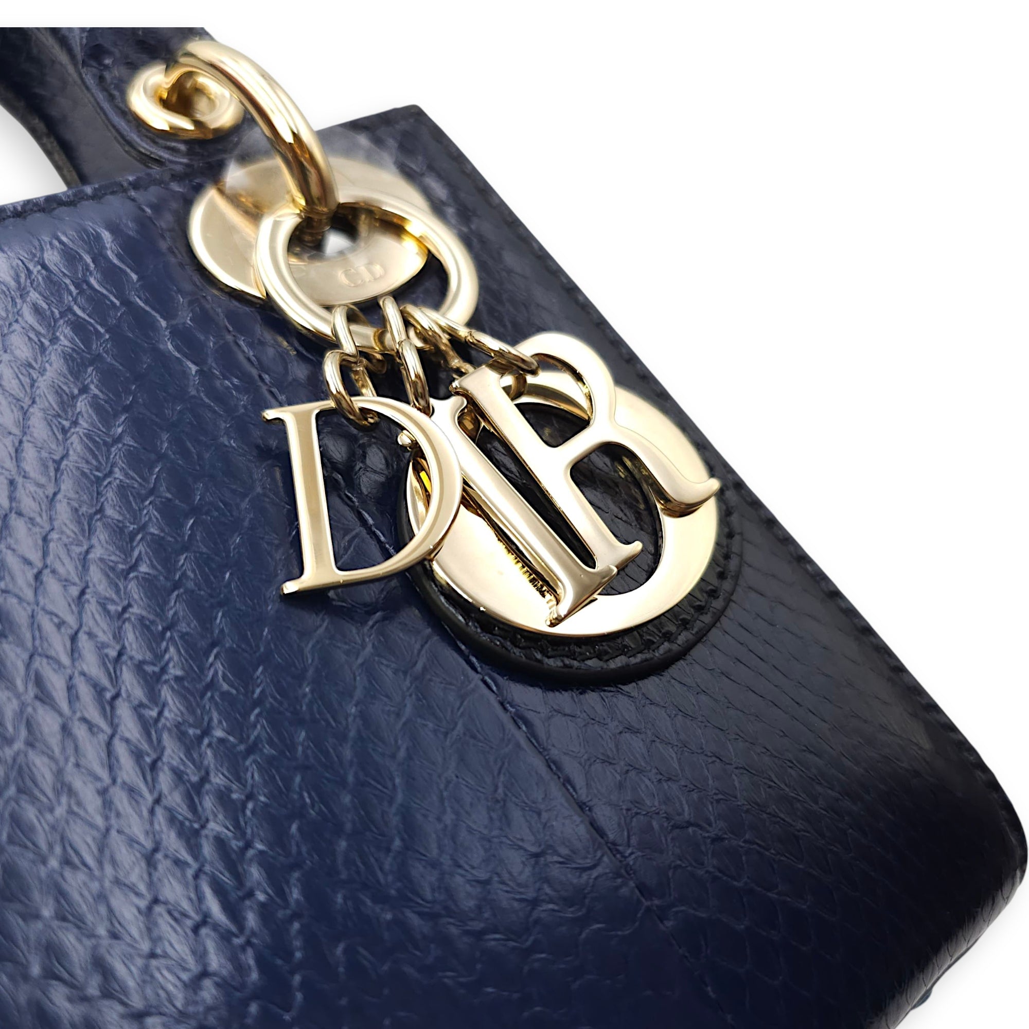 Lady Dior Mini Blue Shoulder Bag in Python Leather, 2-Tone hardware