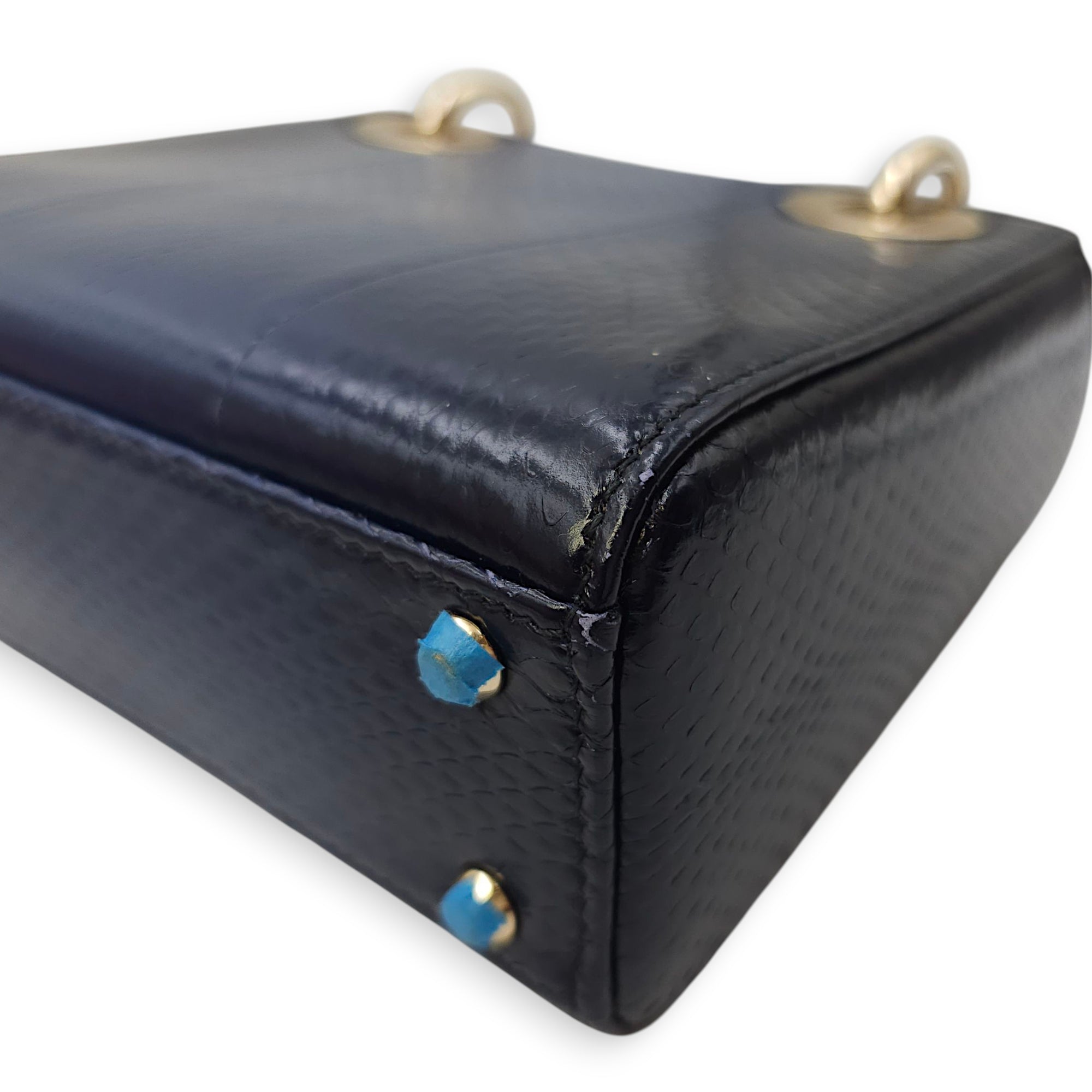 Lady Dior Mini Blue Shoulder Bag in Python Leather, 2-Tone hardware