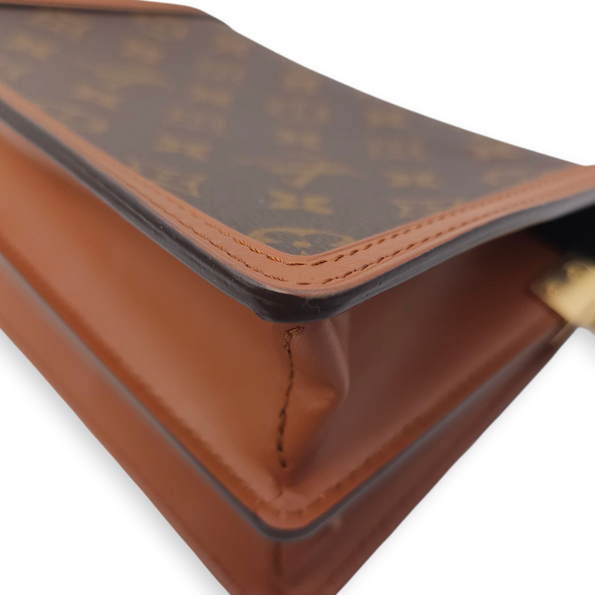 Reverse Monogram Dauphine Mini Brown Shoulder Bag in Canvas, Gold hardware