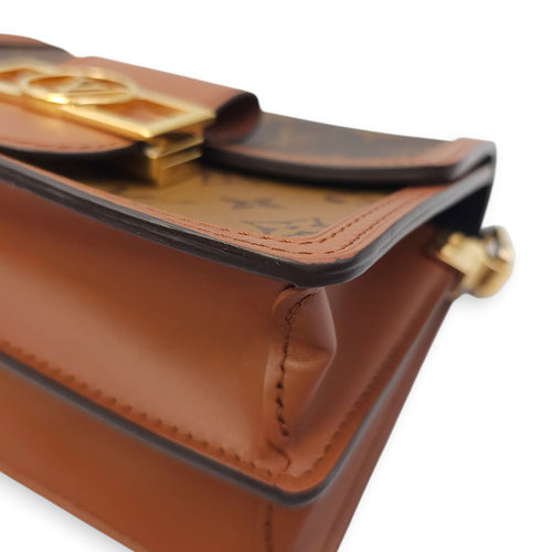 Reverse Monogram Dauphine Mini Brown Shoulder Bag in Canvas, Gold hardware