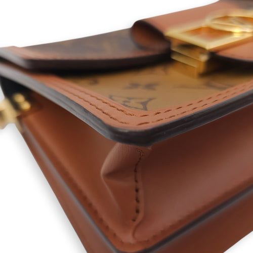 Reverse Monogram Dauphine Mini Brown Shoulder Bag in Canvas, Gold hardware