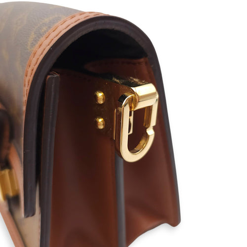 Reverse Monogram Dauphine Mini Brown Shoulder Bag in Canvas, Gold hardware