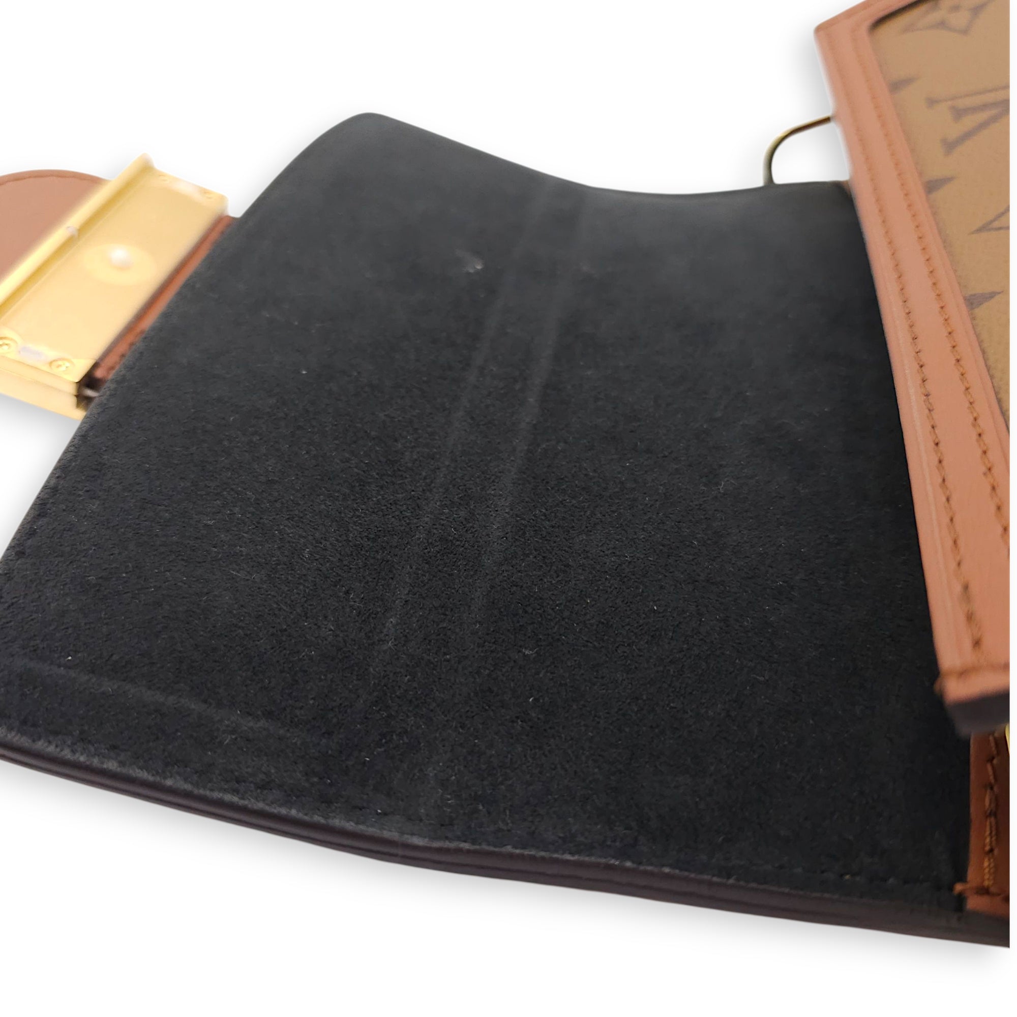 Reverse Monogram Dauphine Mini Brown Shoulder Bag in Canvas, Gold hardware