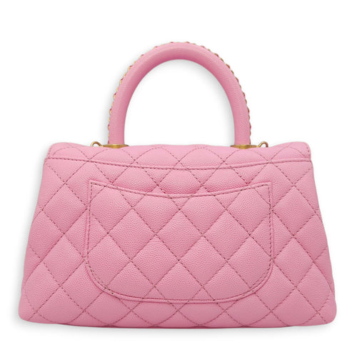 Coco Handle Small Pink Crossbody Bag in Caviar Leather, Gold hardware