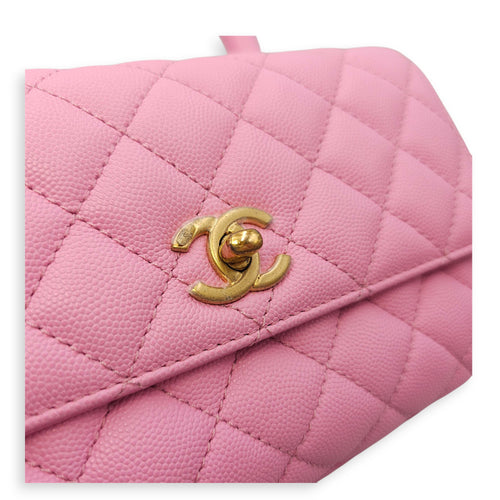 Coco Handle Small Pink Crossbody Bag in Caviar Leather, Gold hardware