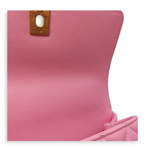 Coco Handle Small Pink Crossbody Bag in Caviar Leather, Gold hardware
