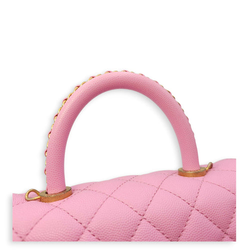 Coco Handle Small Pink Crossbody Bag in Caviar Leather, Gold hardware