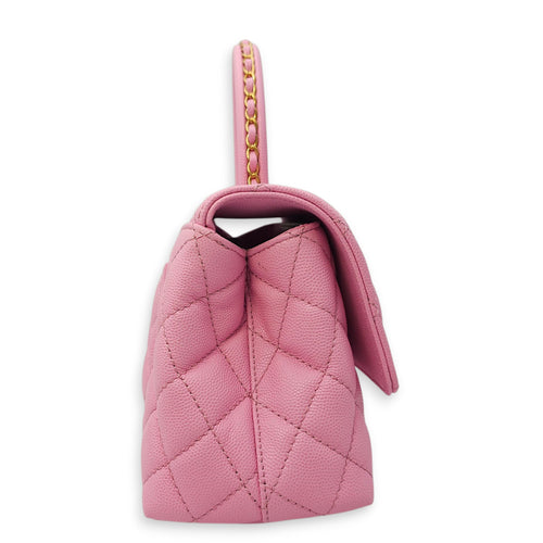 Coco Handle Small Pink Crossbody Bag in Caviar Leather, Gold hardware