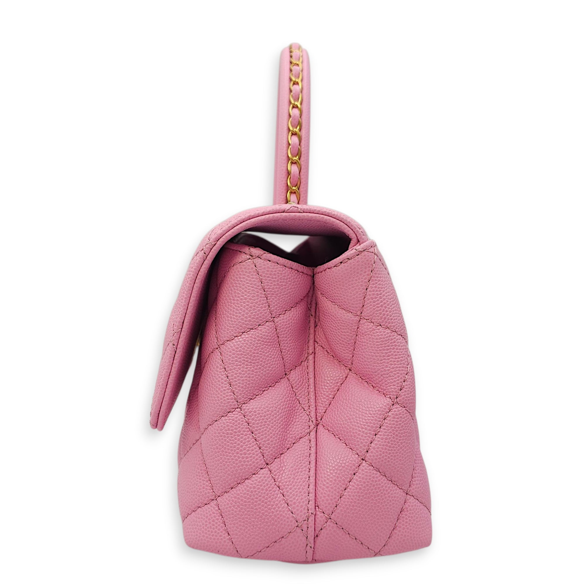 Coco Handle Small Pink Crossbody Bag in Caviar Leather, Gold hardware